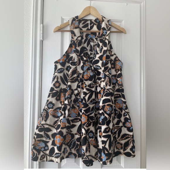 Free People Floral Halter Mini Dress - White, Black & Blue - Picture 3 of 12